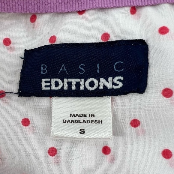 Basic Editions White Pink Polka Dot Sleeveless Collar Shirt Size Small Women’s - Picture 2 of 5